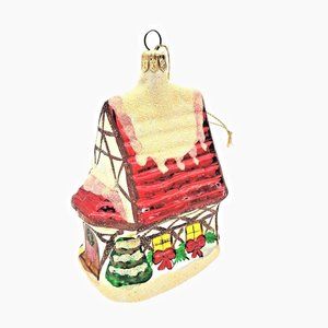 Blown Mercury Glass Christmas‎ Ornament  House 4 1/2" Vintage  Radko Christmas